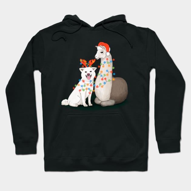 A dog and a llama ready for Christmas Hoodie by illograph